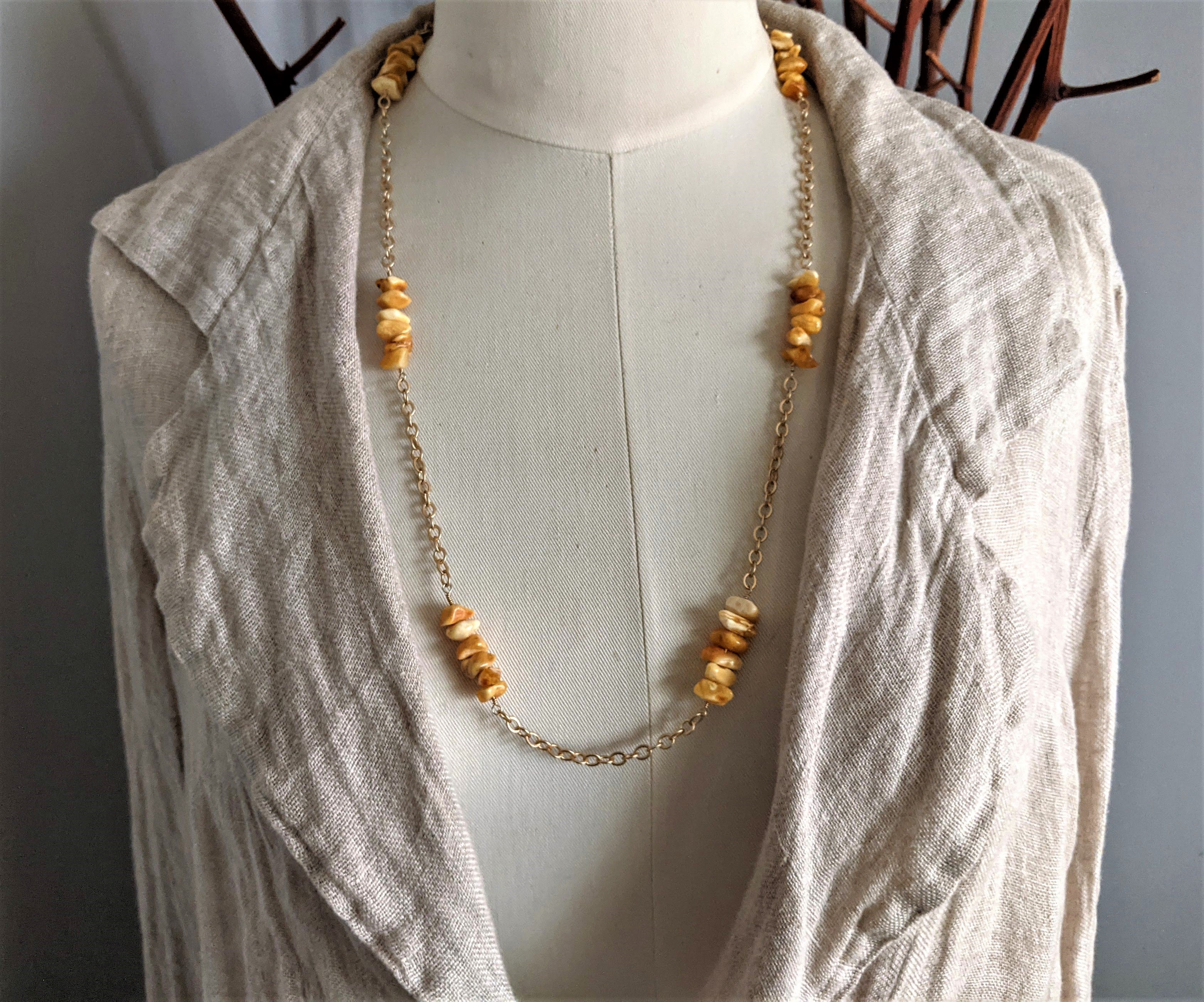 Milky amber chain necklace. Handcrafted by Aurora Creative Jewellery.