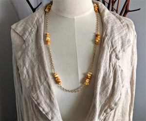 Milky amber chain necklace. Handcrafted by Aurora Creative Jewellery.