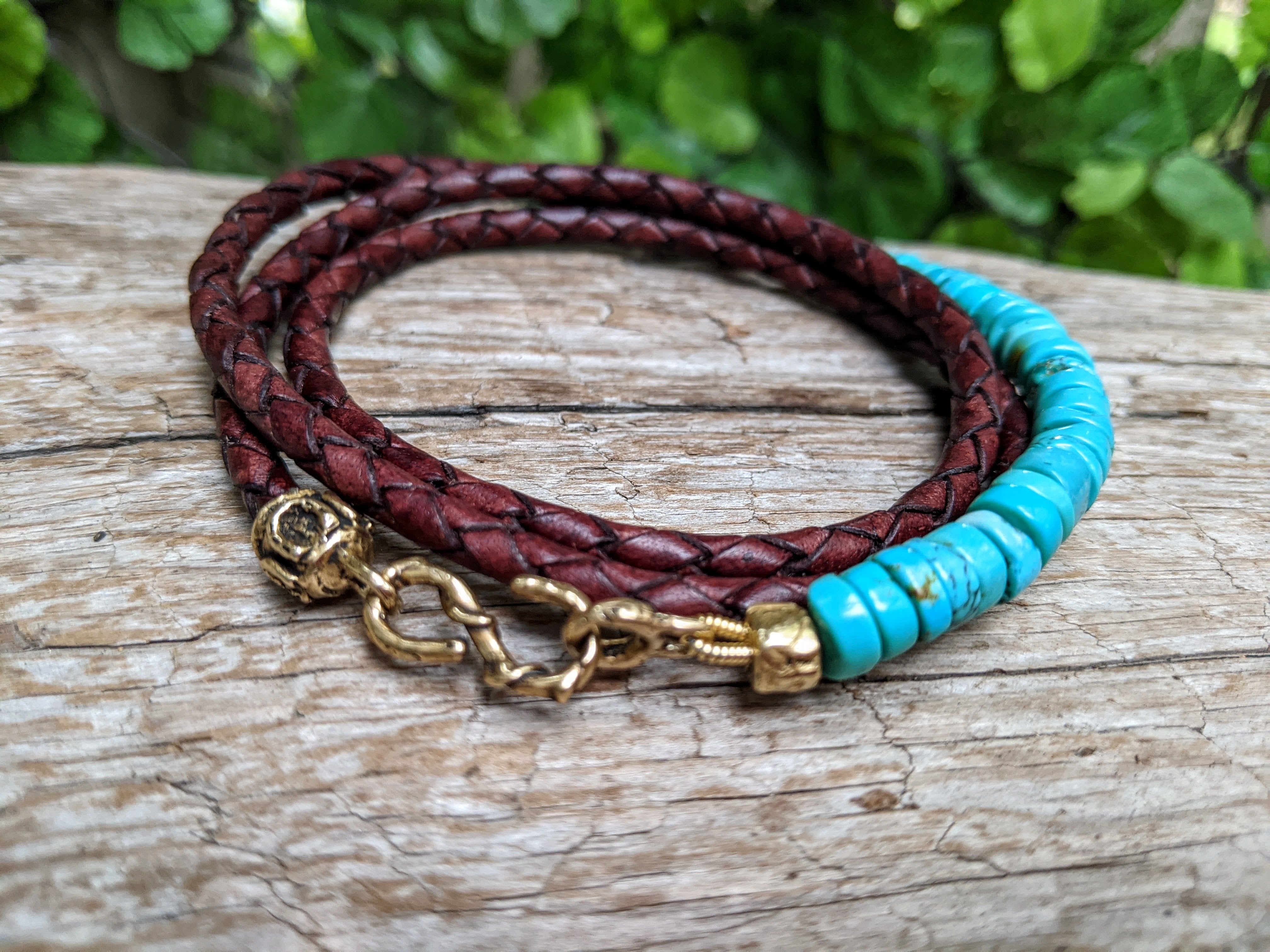 Turquoise & Brown Leather Wrap Bracelet - Unisex