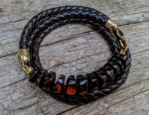 Baltic Amber Leather Wrap Bracelet - Men's/Unisex (dark brown leather)