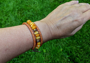 Baltic amber wrap bracelet. Statement bracelet. Earthy bracelet. Organic bracelet. Handcrafted by Aurora Creative Jewellery.