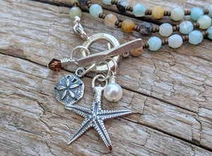 Amazonite Gemstone Starfish Pendant Bracelet - Necklace 2in1