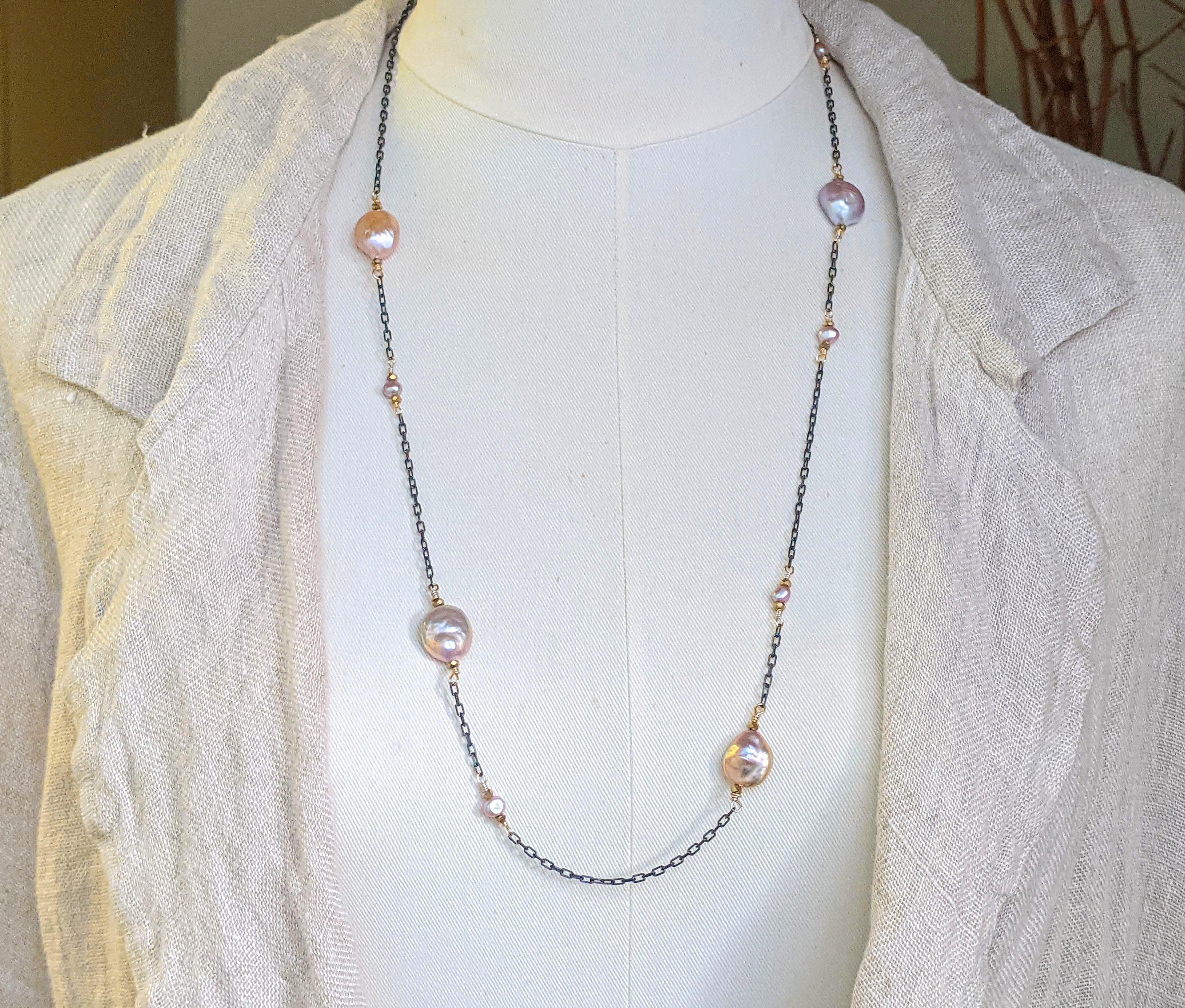 Pink Pearl Set Necklace & Earrings