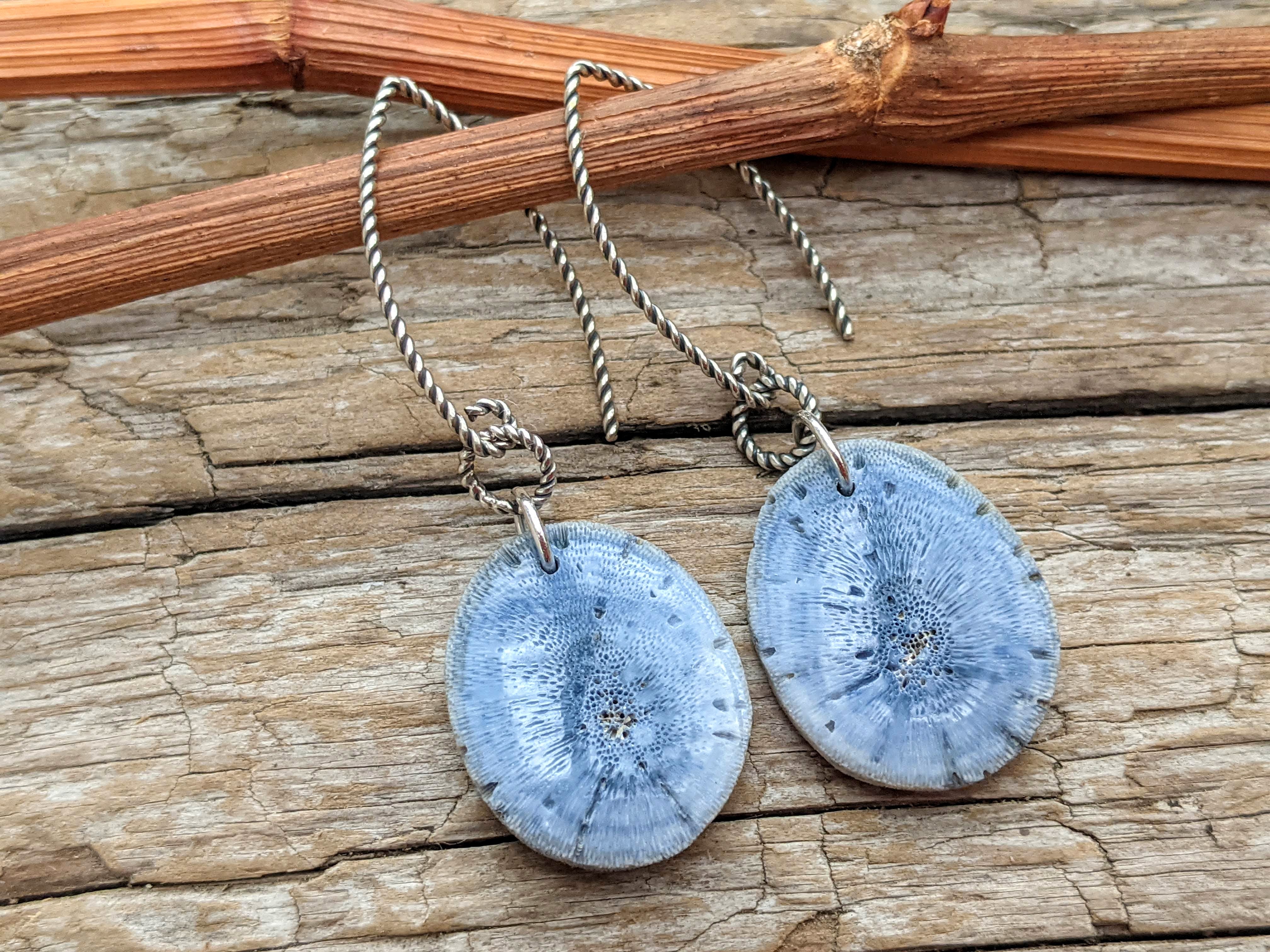 Blue Fossil Coral Earrings