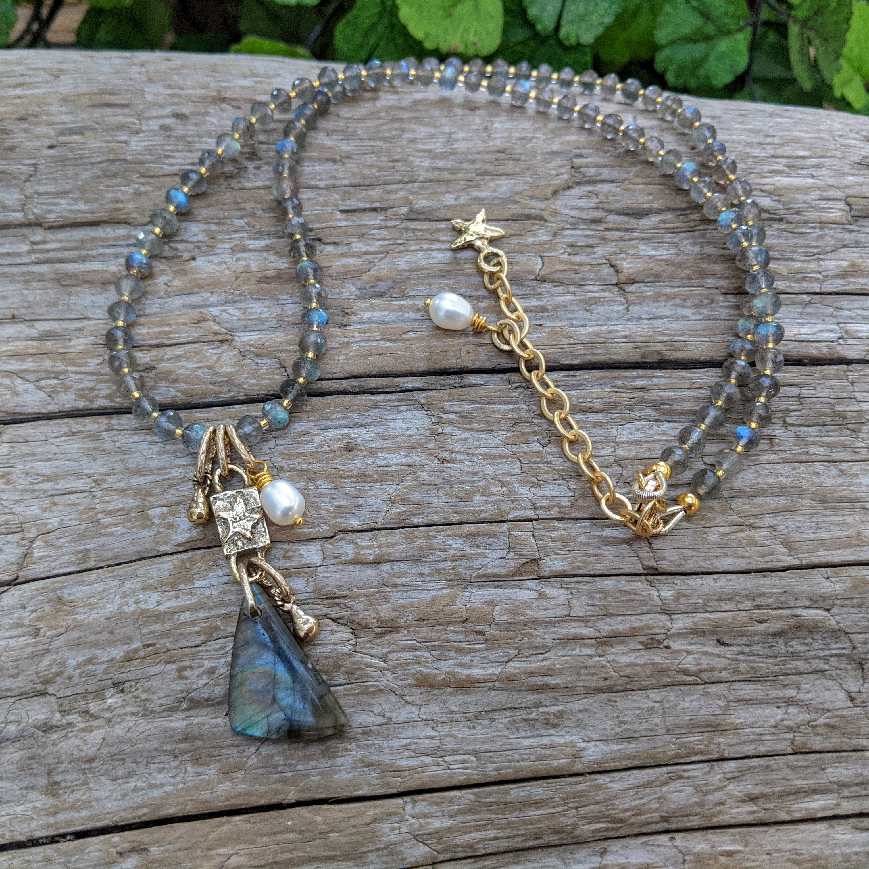Labradorite creative necklace, Artisan necklace, boho necklace, artistic necklace, bohemian jewelry, handcrafted by Aurora Creative Jewellery.