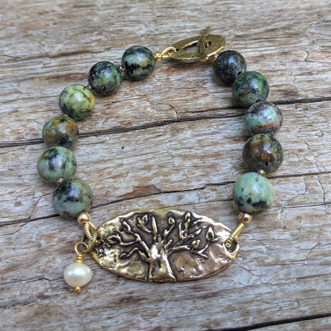 African turquoise and pearl tree of life bracelet by Aurora Creative Jewellery