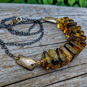 Real Baltic amber statement necklace. Mix metal necklace. Organic necklace handcrafted by Aurora Creative Jewelley.