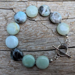 Light blue and gray amazonite stone silver toggle bracelet, by Aurora Creative Jewellery