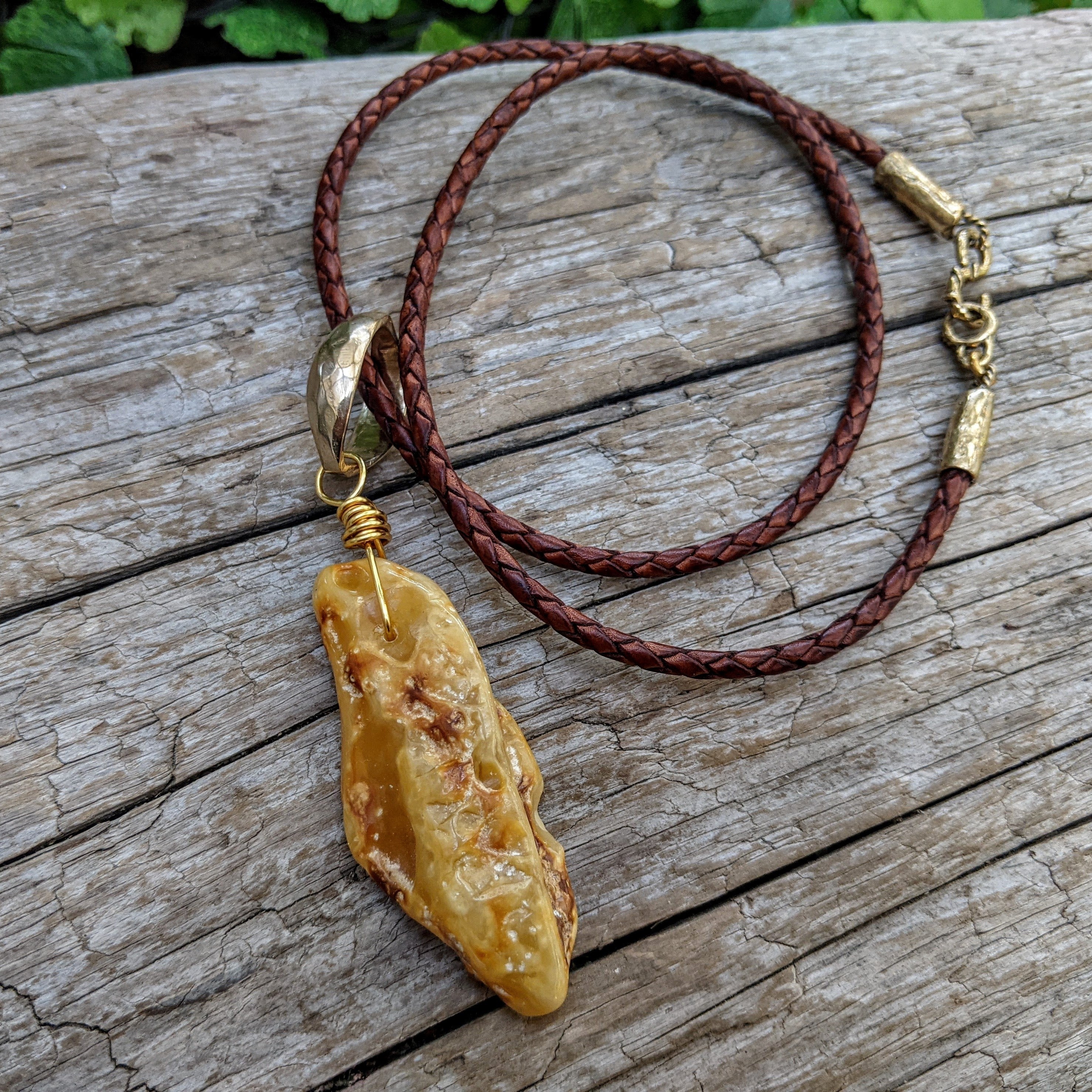 Big rough Amber Pendant necklace. Egg yolk amber necklace. Boho Bohemian jewelry. Artistic jewelry. Handcrafted by Aurora Creative Jewellery.