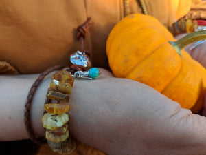Raw rough Baltic amber and turquoise bracelet by Aurora Creative Jewellery