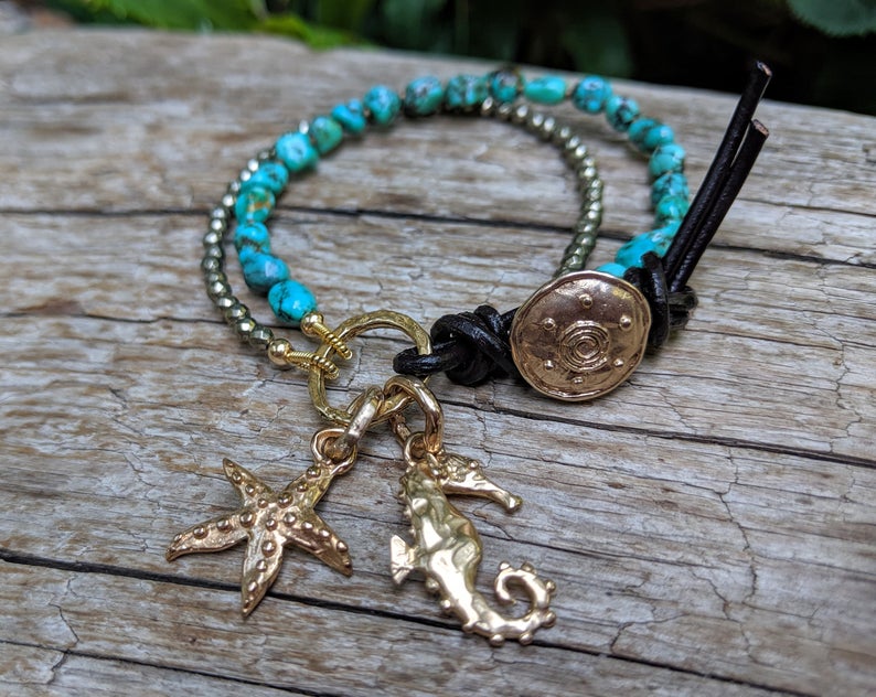 Turquoise Seahorse & Starfish Bracelet – Aurora Creative Jewellery