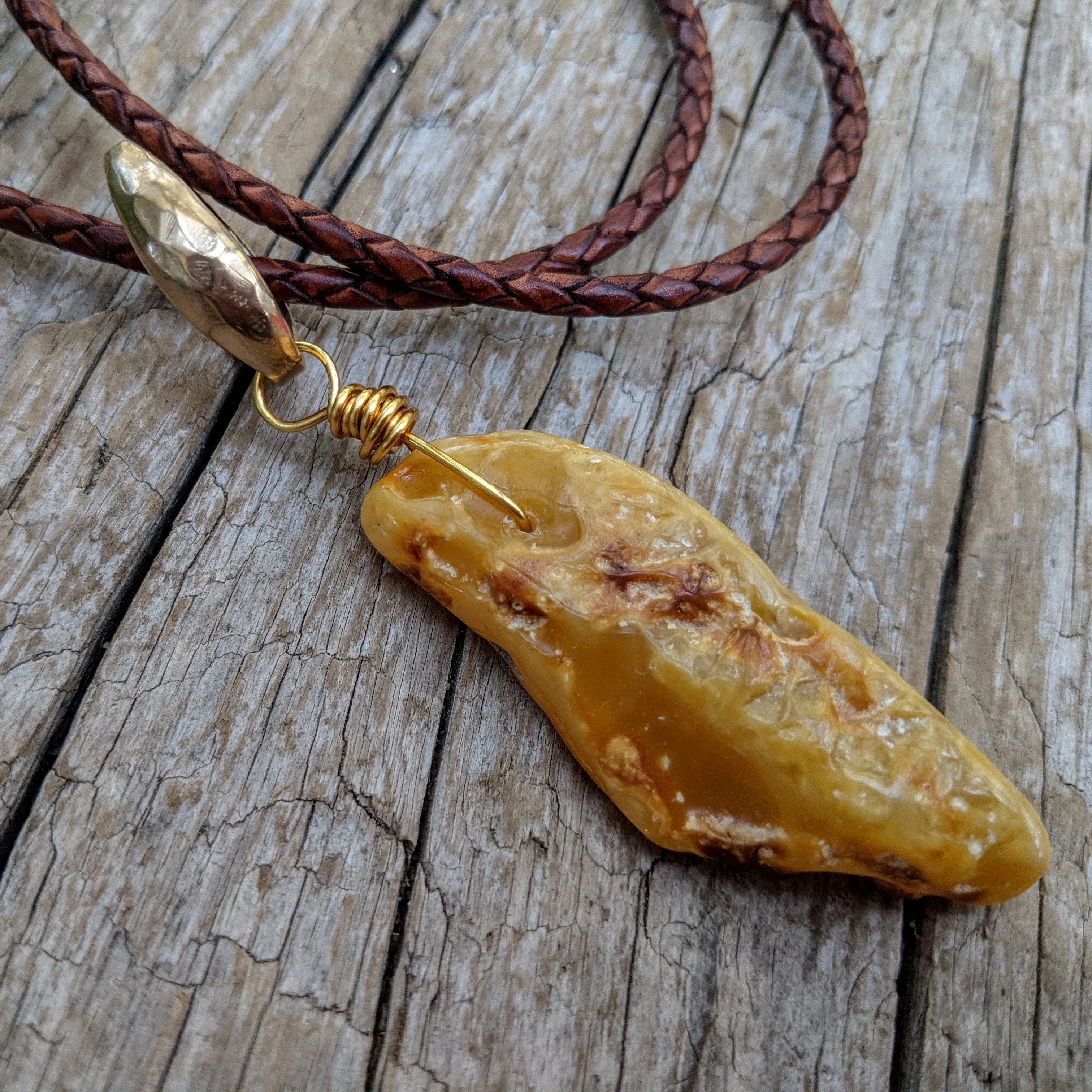 Butterscotch Baltic amber pendant necklace. Rustic amber pendant. Amber leather necklace. Handcrafted by Aurora Creative Jewellery.
