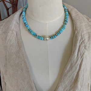 Real turquoise necklace. Statement necklace, boho necklace, bohemian necklace, layering necklace. Handcrafted by Aurora Creative Jewellery.
