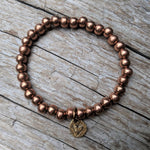 Handmade Heart Charm & Copper Elastic Geometric Bracelet by Aurora Creative Jewellery
