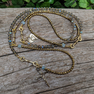 Labradorite, aquamarine long necklace. Artisan gemstone necklace. boho necklace, bohemian jewelry. Handcrafted by Aurora Creative Jewellery.