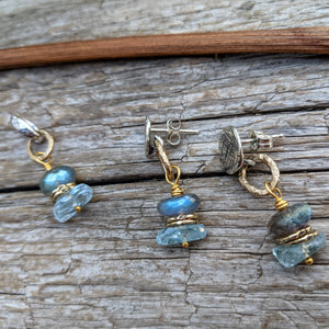 Aquamarine & labradorite jewelry set. Handcrafted by Aurora Creative Jewellery.