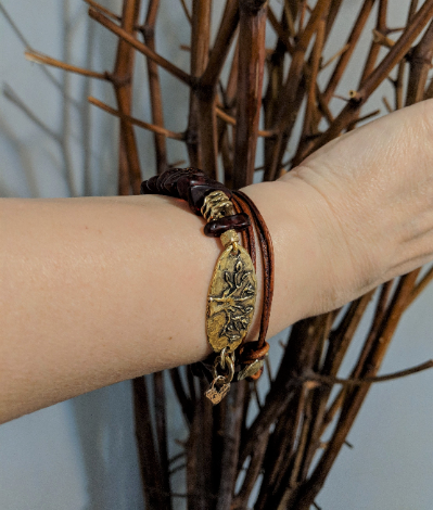 Baltic Amber & Tree Leather Wrap Bracelet