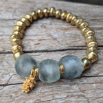 Gray and gold glass bracelet with gold pine cone charm by Aurora Creative Jewellery