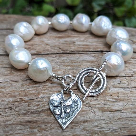 Freshwater Pearl Baby and Children's Bracelet with Sterling Silver Heart  Charm
