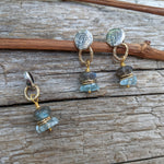 Aquamarine & Labradorite artisan earrings and pendant. Mix metal set. Two tone earrings, pendant. Gemstone earrings. Handcrafted by Aurora Creative Jewellery.