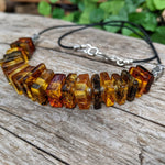 Genuine Baltic amber necklace. Amber leather necklace. Boho necklace. Bohemian jewelry. Handcrafted by Aurora Creative Jewellery.