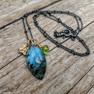Peruvian Blue Opal & Peridot Gemstones Necklace