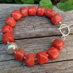 Orange coral bracelet. Rustic chunky coral bracelet. Boho bracelet. Bohemian Jewelry. Handcrafted by Aurora Creative Jewellery.