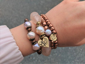 Pink Pearl & Copper Elastic Geometric Bracelet by Aurora Creative Jewellery