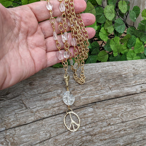 Quartz necklace. Long contemporary necklace. Layering necklace. Pendant necklace. Gold and white necklace. Handcrafted by Aurora Creative Jewellery.