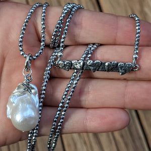Silver Hematite & Hearts Thin Gemstone Necklace