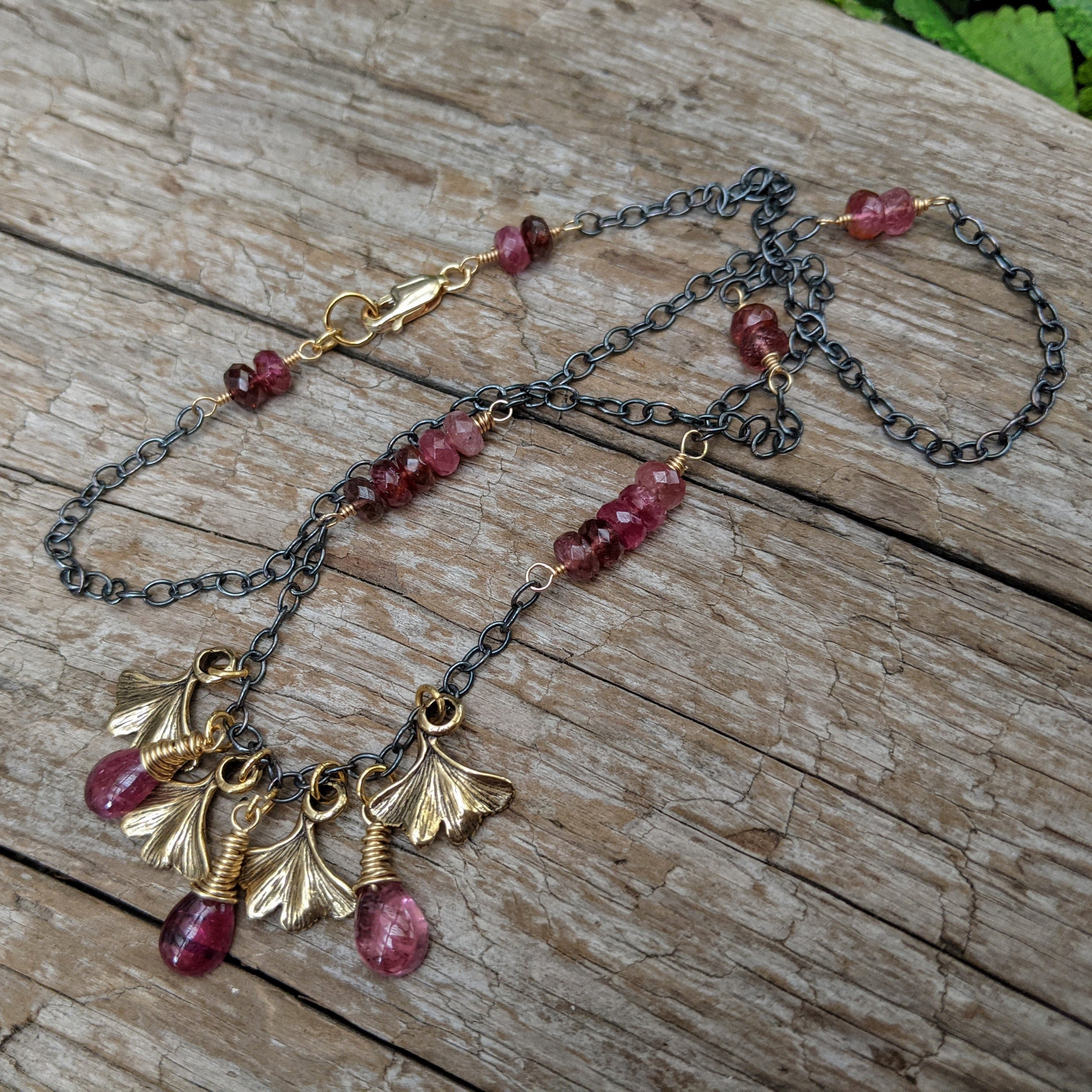 Artisan Necklace. Mix metal necklace. Pink tourmaline necklace. Boho necklace, bohemian jewelry. Handcrafted by Aurora Creative Jewellery.