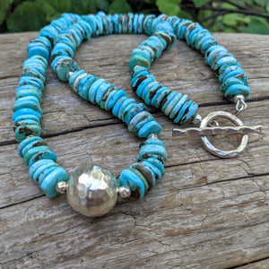 Genuine turquoise necklace. Organic necklace, rustic turquoise necklace. Handcrafted by Aurora Creative Jewellery.