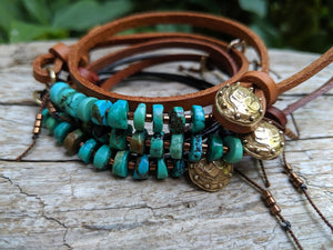 Boho Chic Glass Bead & Knotted Leather Bracelet Kit (Turquoise & Copper)