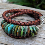 Large chunky turquoise and thick brown leather wrap bracelet, by Aurora Creative Jewellery