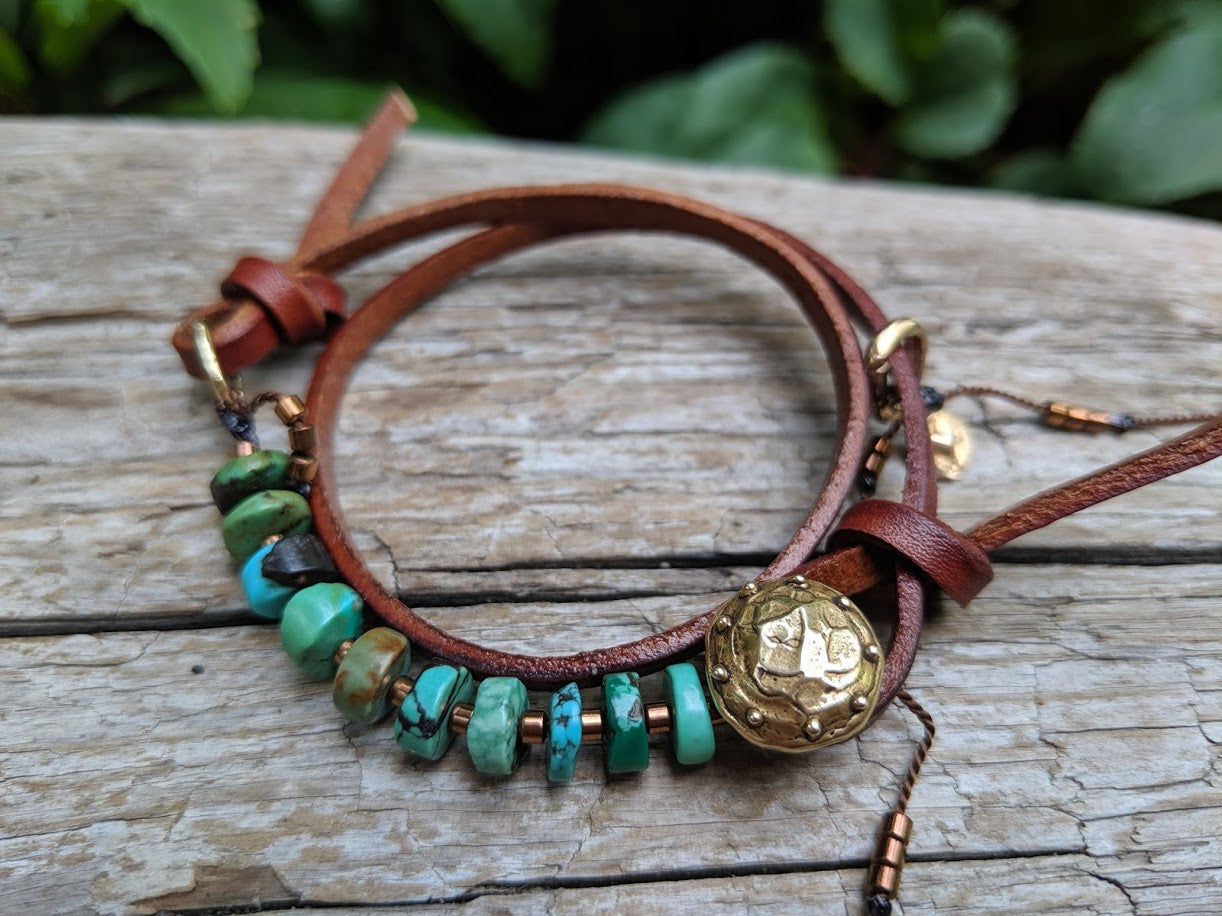 Boho Chic Glass Bead & Knotted Leather Bracelet Kit (Turquoise & Copper)