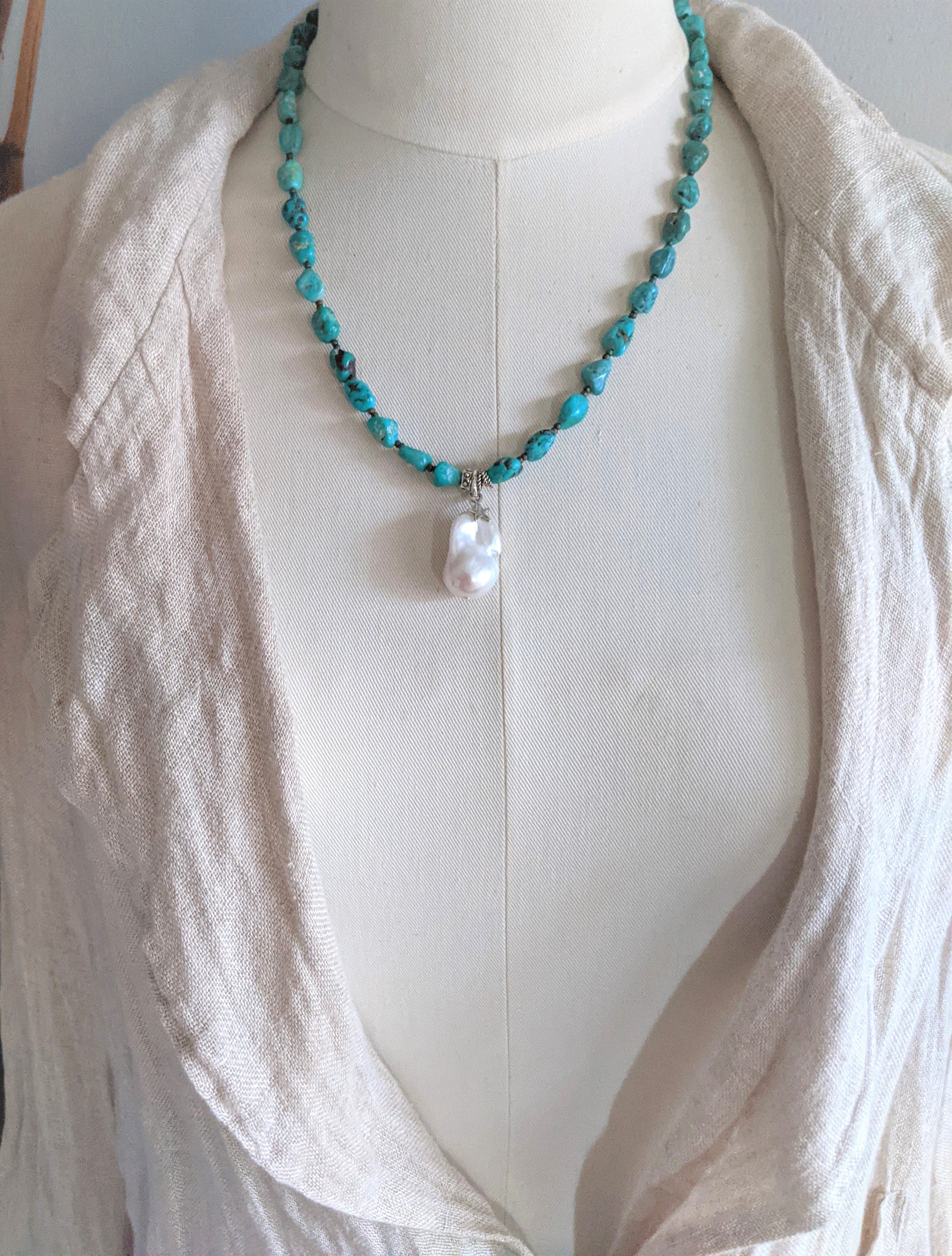 Real turquoise necklace. Bold turquoise necklace. One of a kind necklace. Handcrafted by Aurora Creative Jewellery.