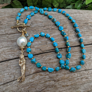 Real turquoise Mermaid necklace, turquoise big pearl necklace, aqua necklace, summer bright jewelry, ocean theme necklace, organic jewelry, artisan necklace. Handcrafted by Aurora Creative Jewellery.